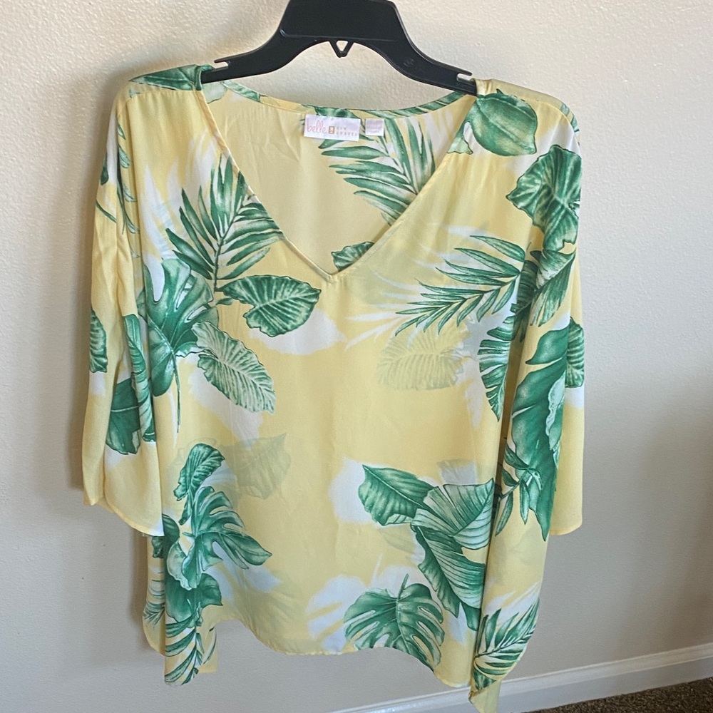 Yellow and Green Leaf Print Blouse